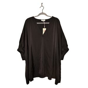 ENTRO NEW $48 Black Satin Oversized V-Neck Tunic Top Dolman Sleeve 2X
